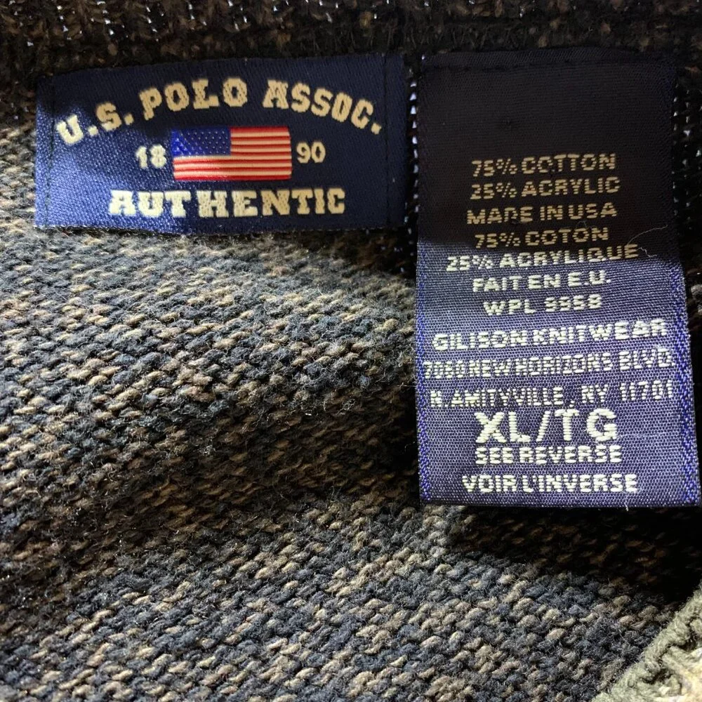 US Polo Association Vintage 90s Sweater XL Black Brown Knitted Crewneck Pullover - Picture 6 of 11